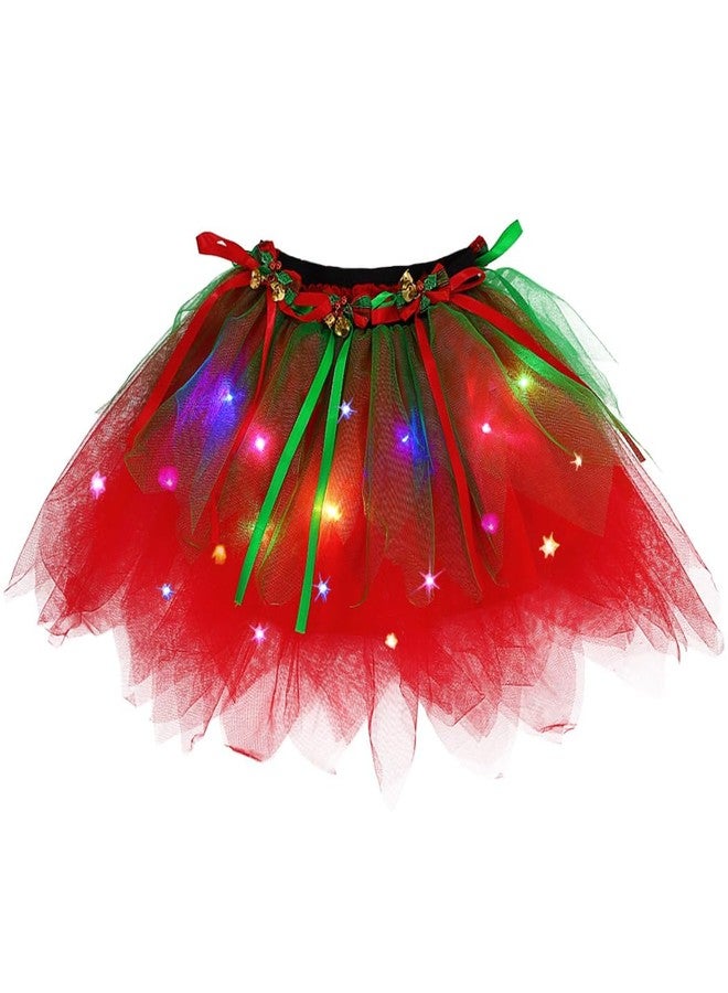 ايفينت تنورة توتو مضيئة لعيد الميلاد من إيرنت، مزينة بفيونكة وأجراس عيد الميلاد، تنورة باليه من التول، زي تنكري لحفلات العطلات، تنورة توتو حمراء - Image 1